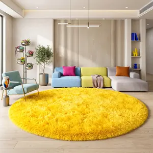 BOOPBEEP Round Plush Soft Fluffy Rug - Modern Indoor Rugs for Living Room, Rugs For Bedroom, Game Room, Dorm, Sofa, Home Decor, Carpet For Room Decor, bedroom acesories, Study And Entertainment Area - Creates Cozy Ambiance, fuze rug, Bright Yellow  rug