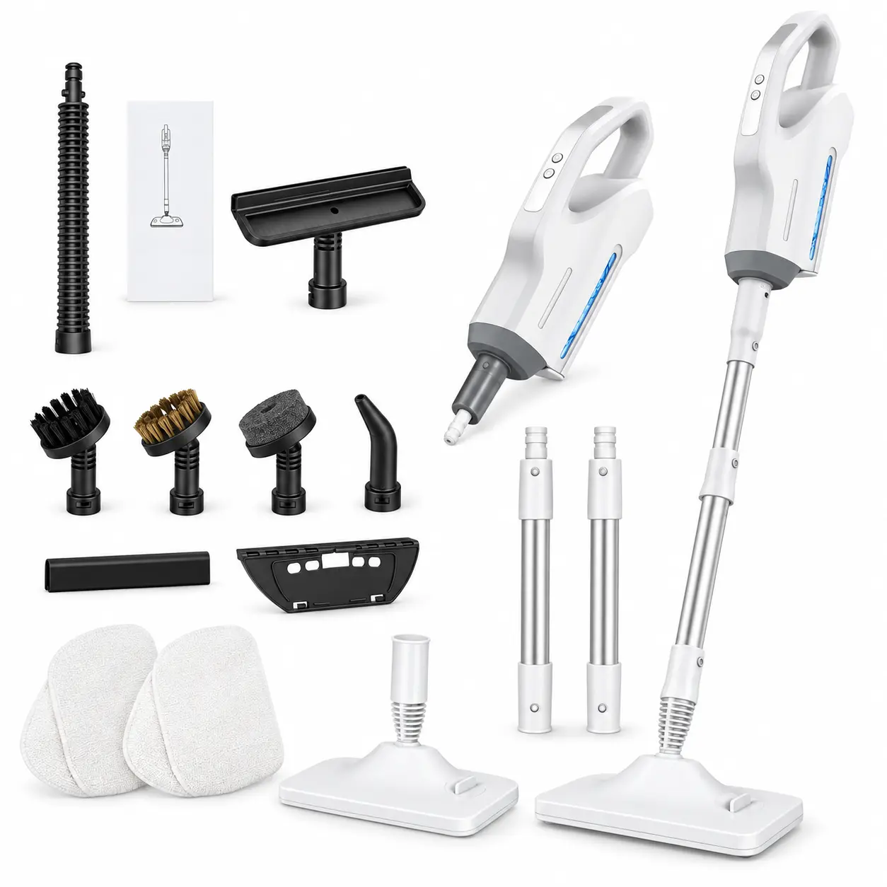 2-in-1 Steam Mop and Handheld Steam Cleaner, 10-Second Heat-Up, Removable Water Tank, Extendable Floor Steamer with Complete Accessory Kit for Sealed Hardwood, Tile, Carpet, Glass and Upholstery