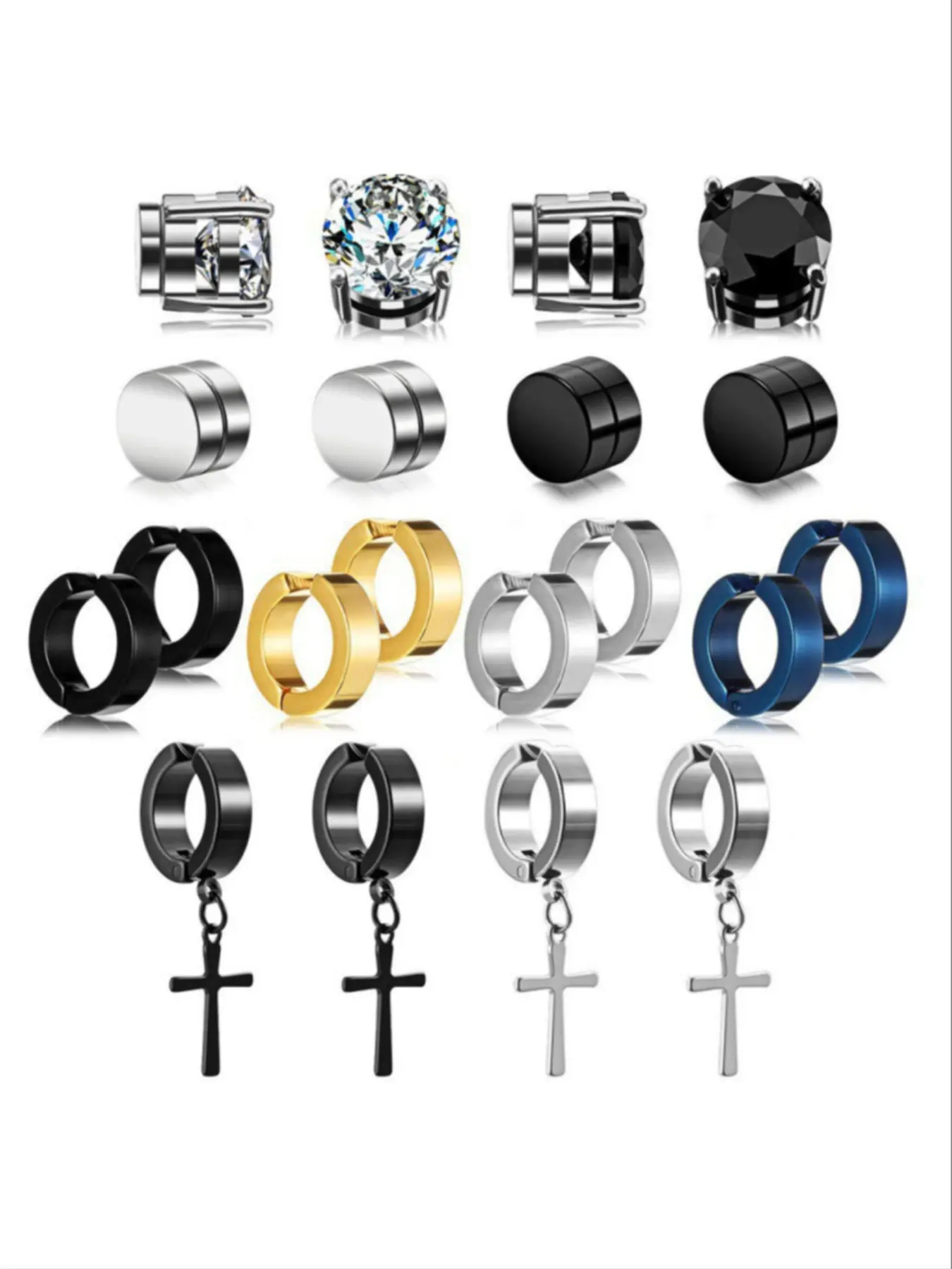 Magnetic Ear Studs Stainless Steel Zirconia Clip Earrings Non Pierced Earrings No Piercing Unisex Men Women Fashion Jewelry Accessories Magnetic Earrings Set Non Piercing Earrings Trendy Jewelry