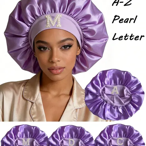 1pc Unisex Personalized A-Z Letter Silk Satin Bonnet, Soft Satin Sleep Cap, Hair Care Cap, Haircare Bonnet, Sleep Bonnets, Hair Protection Frizz Control, Sleeping Bonnet & Gift For Valentine's Day