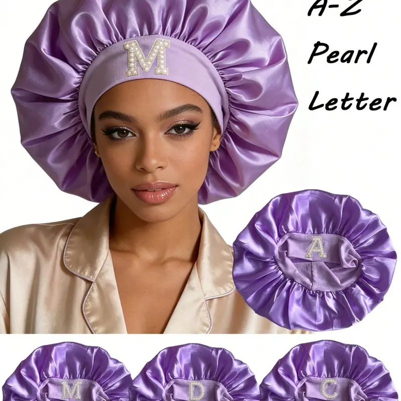 1pc Unisex Personalized A-Z Letter Silk Satin Bonnet, Soft Satin Sleep Cap, Hair Care Cap, Haircare Bonnet, Sleep Bonnets, Hair Protection Frizz Control, Sleeping Bonnet & Gift For Valentine's Day