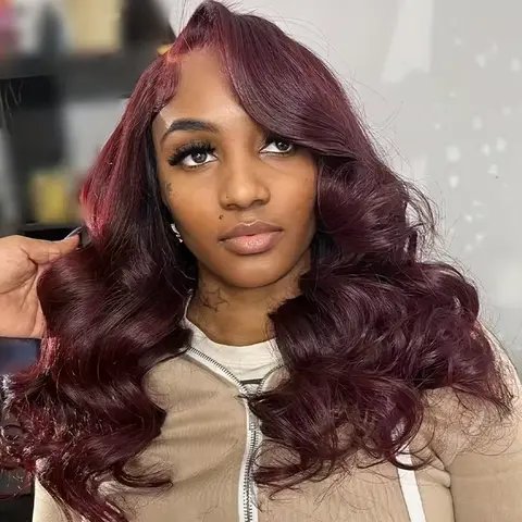 99J Bob Wig Human Hair 13x4 Frontal Lace Wig Body Wave HD Transparent Lace Front Wigs Human Hair Pre Plucked 180% Density Human Hair Wig with Baby Hair Red Bob Wigs for Women