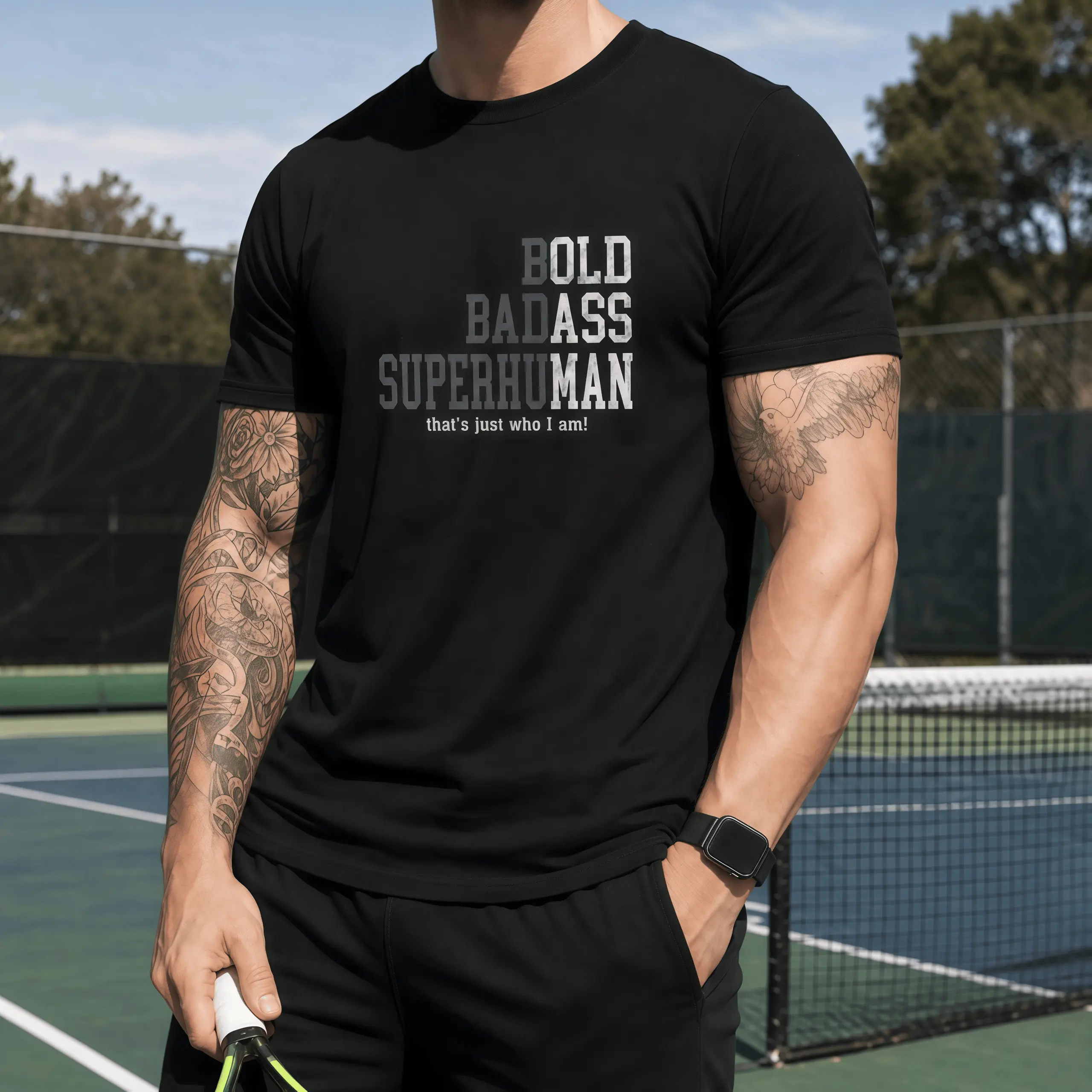 Men’s bold, badass “superhuman” print T-shirt; retro faded design; inspirational slogan; crew neck; soft cotton; casual gym workout streetwear trend; viral TikTok men’s graphic top,  good graphic tees