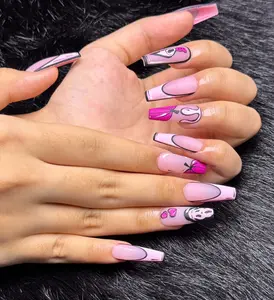 Halloween Press On Nails Pink Ghost & Pumpkin Kawaii Design Glossy Y2K Chrome Retro Style Easy Application 10 Nails 20 Tabs 1 Glue Bottle