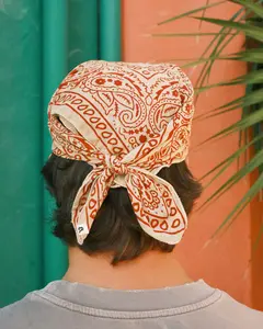 Bight Rust Off-White Block Printed Bandana—100% Organic Cotton