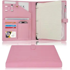 A4 PU Leather Portfolio Holder Ring File Document Case with Removable Binder Clipboard, Multi Pocket and Legal Pad for Business Organizer Interview and Meeting ()