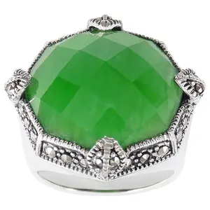 Suspicion Sterling Silver Jade & Marcasite Statement Ring