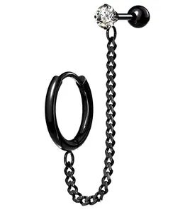 Black PVD Linked Hinged Hoop Ring & CZ Cartilage Barbell