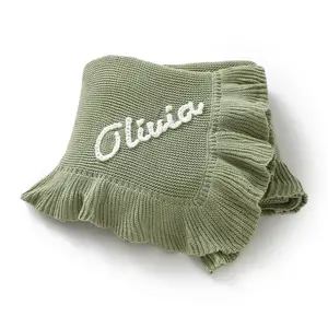 Custom Style Baby Blanket Mimixiong Lace Pleated Pattern Design Cotton Knitted Plain Solid Color Soft Touch Comfortable Swaddle for Newborns & Young Babies