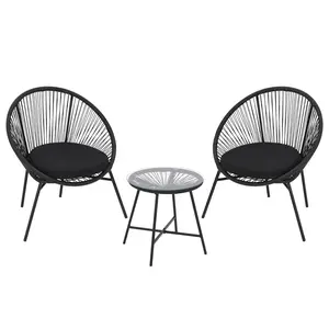 Gaomon 3-Piece Acapulco Style Outdoor Bistro Set - Hand Woven Rattan Weave 2 Lounge Chairs with Thick Cushions, Powder Coated Round Tempered Glass Table, Easy Assembly for Balcony, Garden