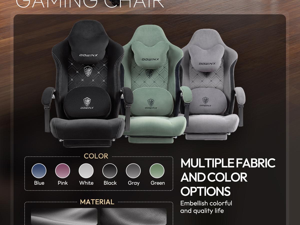 Dowinx Gaming Chair with Heated Massage Lumbar Support,Big and Tall Fabric Gaming Chairs for Adults with Footrest, Ergonomic Computer Game Chair with Poket Spring Cushions, 350lbs