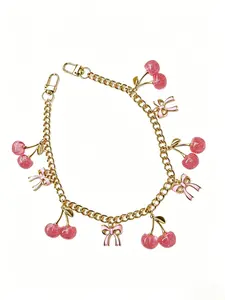 Bag Chains Glitter Cherry & Bow Chain Bag Charm Chunky Metal Chain Korean-Style Sweet & Edgy Girl Look Stylish And Versatile Double-Buckle Design For Bags And Keys Suitable For Commuting, Dating, Outings