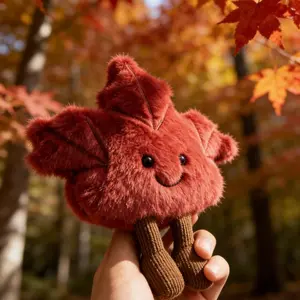 Aesthetic Autumn Maple Leaf Plush Keychain Mini Forest Spirit Bag Charm Smiling Leaf Desk Pet Soft Stuffed Fall Season Gift for Bestie
