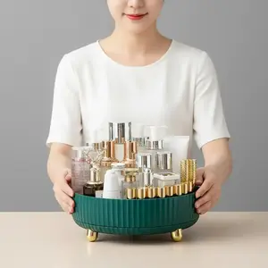 Rotating Seasoning Storage Rack, PP Plastic Round Cosmetic Organizer, Ideal for Kitchen & Bathroom Organization