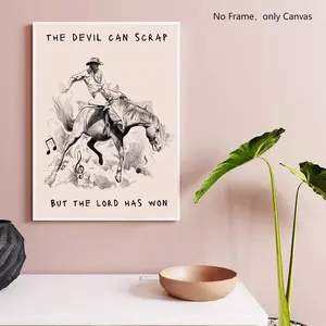 Cowboy & Horse Pattern Unframed Painting, Vintage Western Cowboy Wall Art, Wall Decor for Home Living Room Bedroom Office, Ornaments