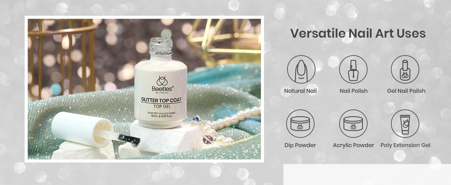 Beetles Gel Polish Glitter Gel Top Coat Glossy Shiny Gel Nail Polish No Wipe Gel Top Coat Soak Off UV Led Long Lasting Highly Shine Manicure Nail Art