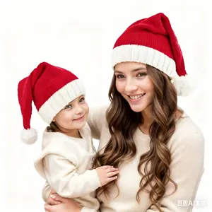 2PCS Sports Outdoor Warm Christmas Hat Family Matching Knit hat Parent-Child Beanie Hat Winter Warmer Crochet Cap for Family Christmas Party Red White Christmas Patchwork Red Knitted Hat, Parent-Child Santa Hat Classic Winter Beanie Hats
