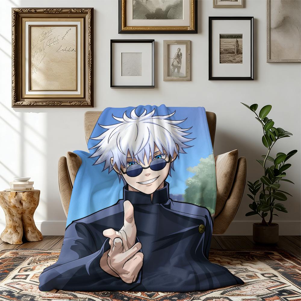 Gojo Satoru Blanket Cover Anime Jujutsu Kaisen Plush Throw Blankets Bed Sofa Decoration Soft Warm Bedspreads Suitable for use in offices, sofas, and travel settings, etc Suitable for all four seasons A gift suitable for fans, friends and children
