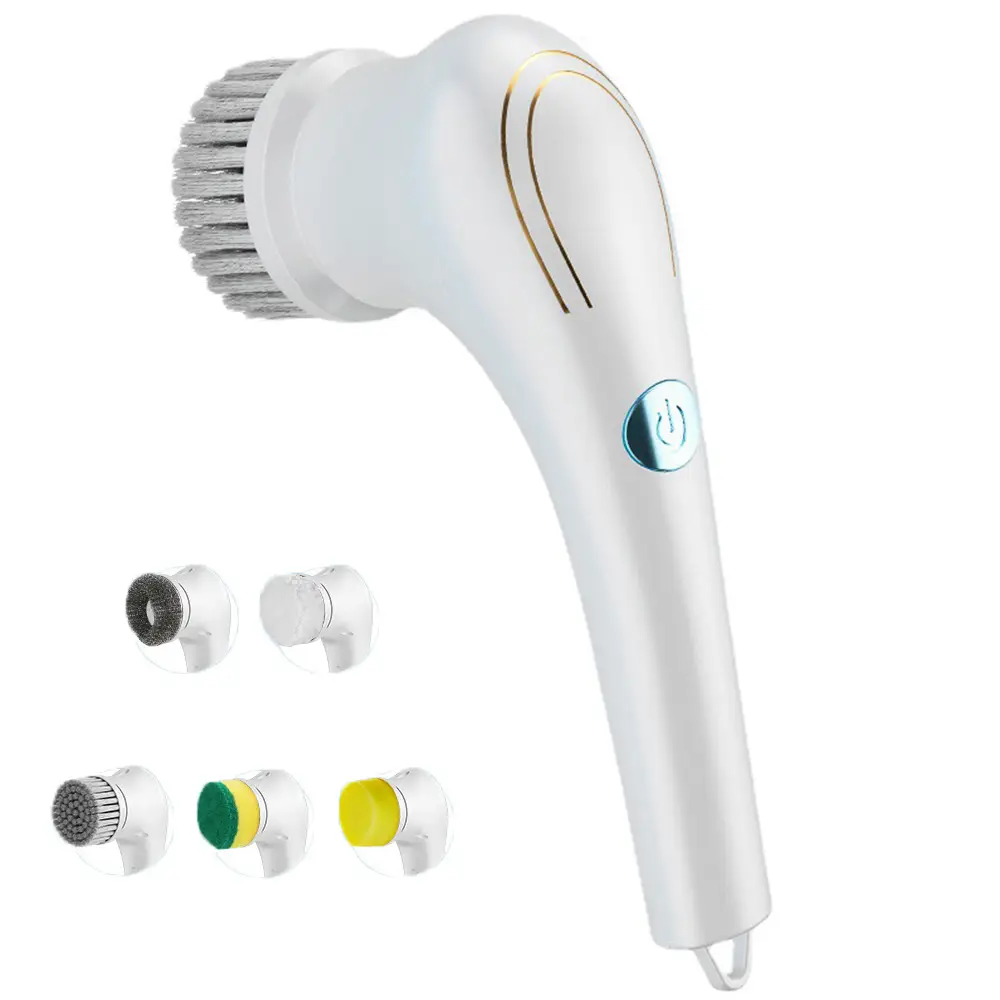 LIGOPAPO Electric Scrubber, Handheld Cleaning Brush, Includes 5 Replaceable Heads, Bathroom, Kitchen, Floor, Dish, Shoe, Glass - Multifunctional Home