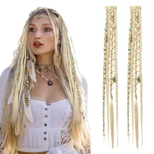 Braided Hair Extensions, 16inch Bohemian Long Braided Hair Clips, Handmade Synthetic Braided Hairpieces