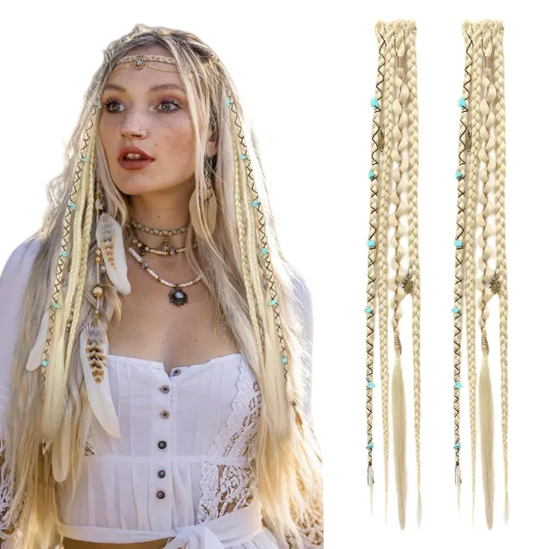 16in Unisex Handmade Synthetic Fiber Braided Hair Extension Clips - Chemical Fiber PE Braids, Dreadhead Dreadlock Loc, Bohemian Chic Straight Blonde Synthetic Extensions & Pieces