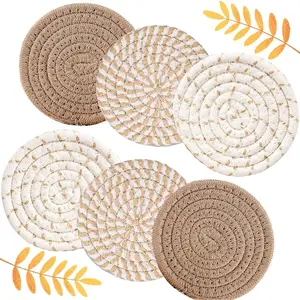 6 Pcs Coasters for Drinks, 4.3 Inch Fit for All Kinds of Cups, Super Absorbent Drink Coasters, Minimalist Cotton Handmade Coaster for Coffee Table Tabletop Protection Housewarming Gift for Home Decor