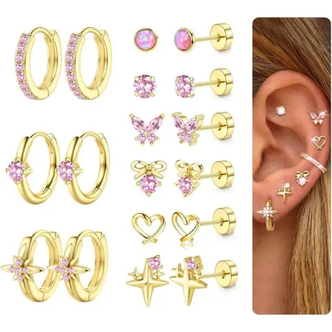 YADOCA Women's Hypoallergenic Flat Back Earrings Jewelry - 14K Gold Plated Surgical Steel, Antitarnish, Sensitive Ear Friendly, Minimalist Round Stud Hoops for Cartilage Piercing & Ear Stacking, Casual Elegant Heart Shape Earrings,sohochic