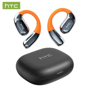 HTC NE12 OWS open-ear headphones, light up for music and gaming, and have touch controls for calls. Waterproof, suitable for sports and meetings, durable, black, compatible with Android and iOS