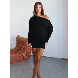 Off-Shoulder Long Sleeve Short Dress, Casual Chic Loose Fit Design, Show off Shoulder Lines, Fashionable and Sexy Summer