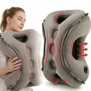 Inflatable Travel Pillow for Airplane, 4-Hole Ergonomic Neck Support Pillow, Portable Airplane Sleeping Pillow with Privacy Space, Comfort Chin/Cheek Support for Long Flights, Road Trips, Trains, Office Napping,Travel Inflatable Neck Pillow Cape Bag