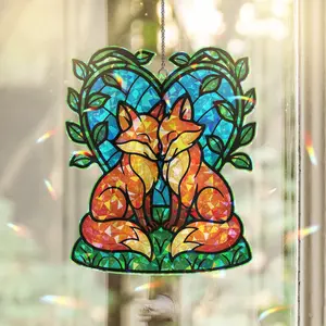 Fox Couple Star & Broken Glass Hologram Ornament Window Hanging Decor. Home Decor Ornament. Couple ornament gift
