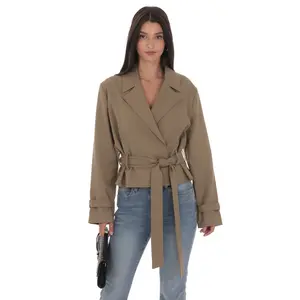 Belted Short Trench Coat in Khaki