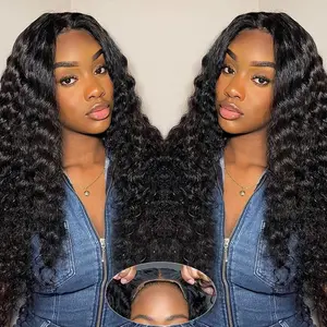 7x6 Deep Wave Glueless Wigs Human Hair Pre Plucked Pre Cut 200% Density Wig Human Hair Transparent Lace Front Wigs Human Hair for Black Women Wear and Go Glueless Wig Natural Color