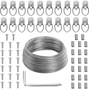 Picture Hanging Wire Kit, 100Ft Picture Wire Hanging, D Rings Picture Hanging, Picture Frame Hanging Kit, Picture Frame Wire, Wall Hanging Kit, Wire for Hanging Pictures, Painting Hanging Kit Aluminium Hangers Organiser Installation