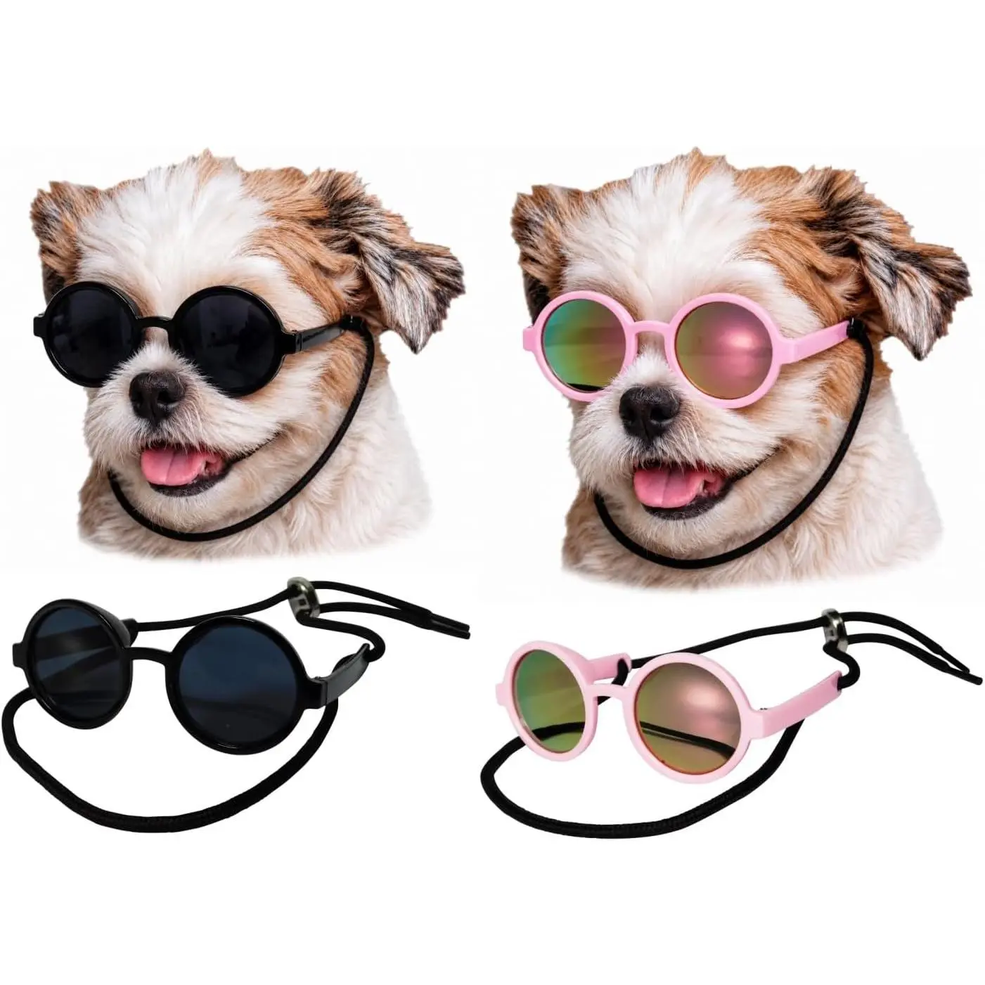 Dog Cat Pet Round Sunglasses Goggles for Small Breed Dogs up to lbs (-Pack Black + Pink-Pink mr)