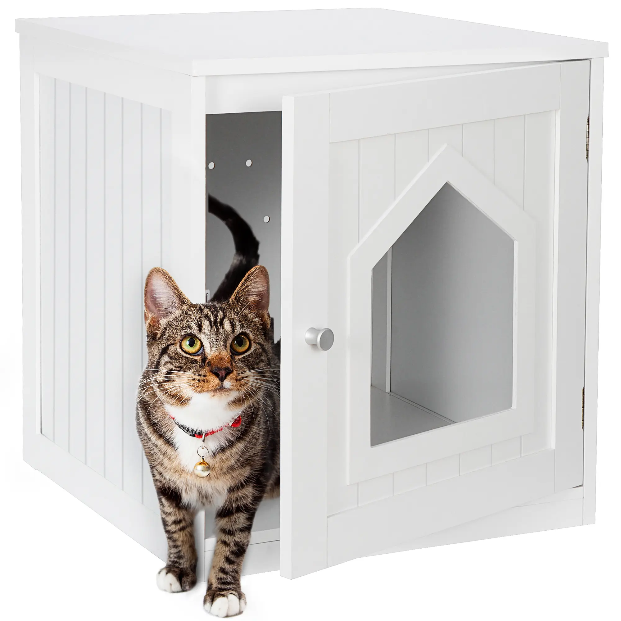 Zeny Enclosed Hidden Kitty Litter Box Enclosure Furniture - White End Table Pet House, Airflow Vent, Litter Tray Holder, Enclosed Litter Box