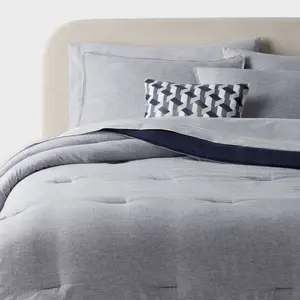8pc King Chambray Comforter and Sheet Set Indigo - Threshold