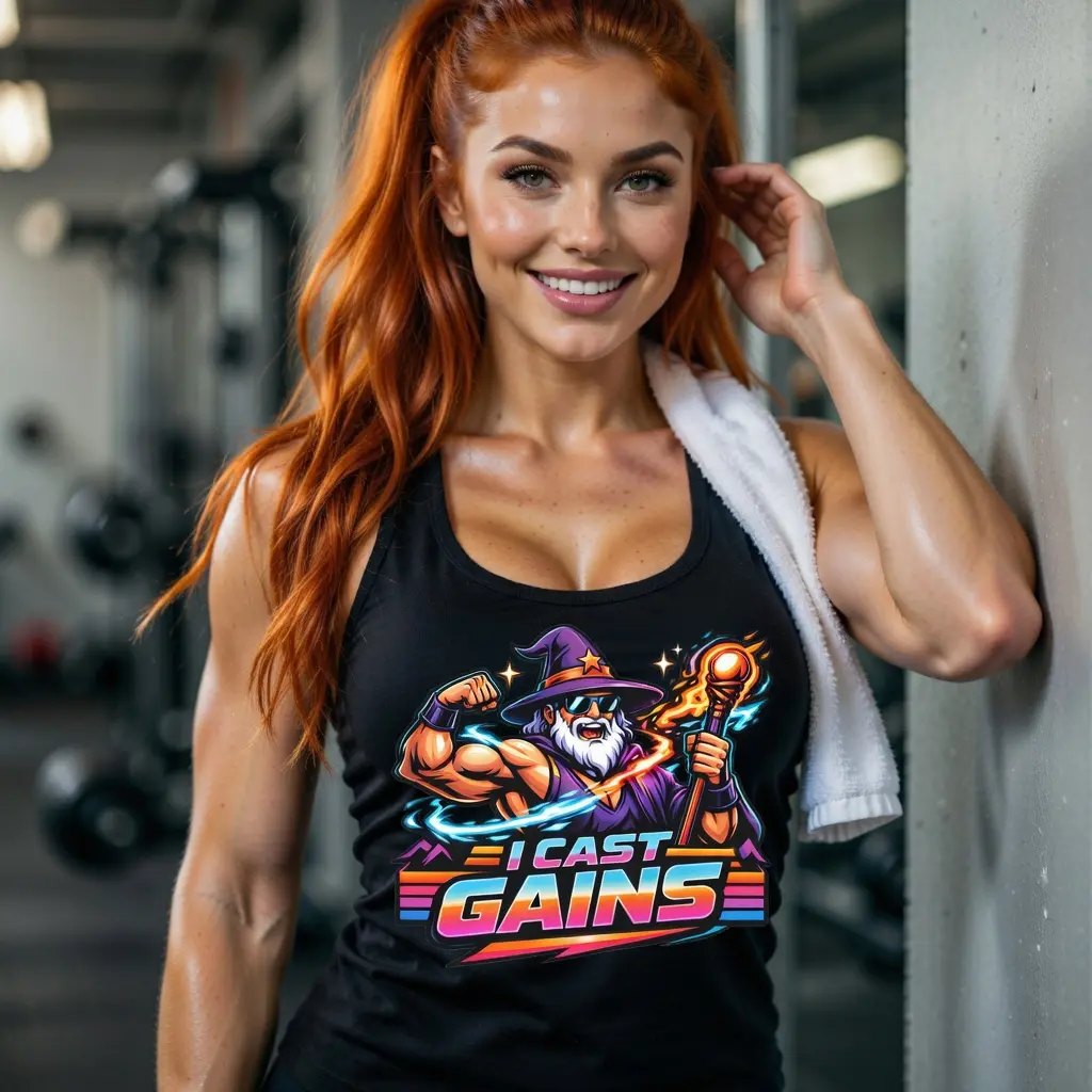 I Cast Gains! Wizard lifting dumbbell Tank | fitness mage illustration Gym Top