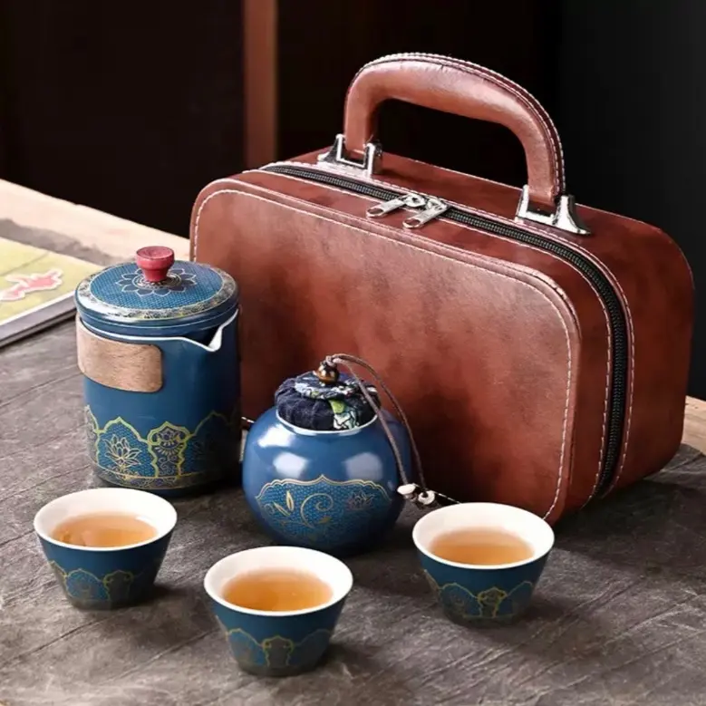 Portable Travel Tea Set with Quick Cup - 3 Cups - Customizable - Ceramic - Business Gift - Tumblers - Mug