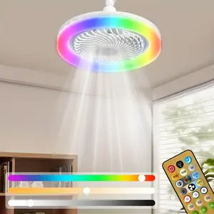 Remote Control RGB Socket Fan Light, Small Ceiling Fan, RGB Color Changing, 3 Speed Settings, Adjustable LED, E27 Base, Indoor Lighting, Kitchen Bedroom Room