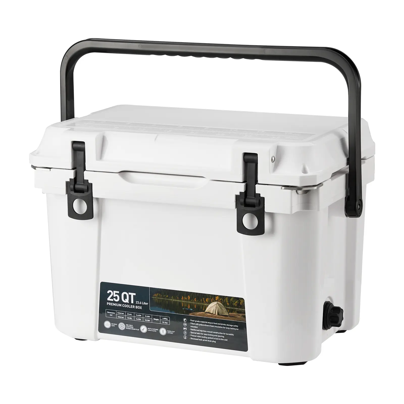 5-Day Ice Retention Insulated Cooler Box – 25 Quart Portable Beer Keg Refrigerator – Extra-Thick Foam, Cool Riser Tech, T-Latches, Stainless Handles, Perfect for Camping, Beach, Fishing, BBQ, Tailgating
