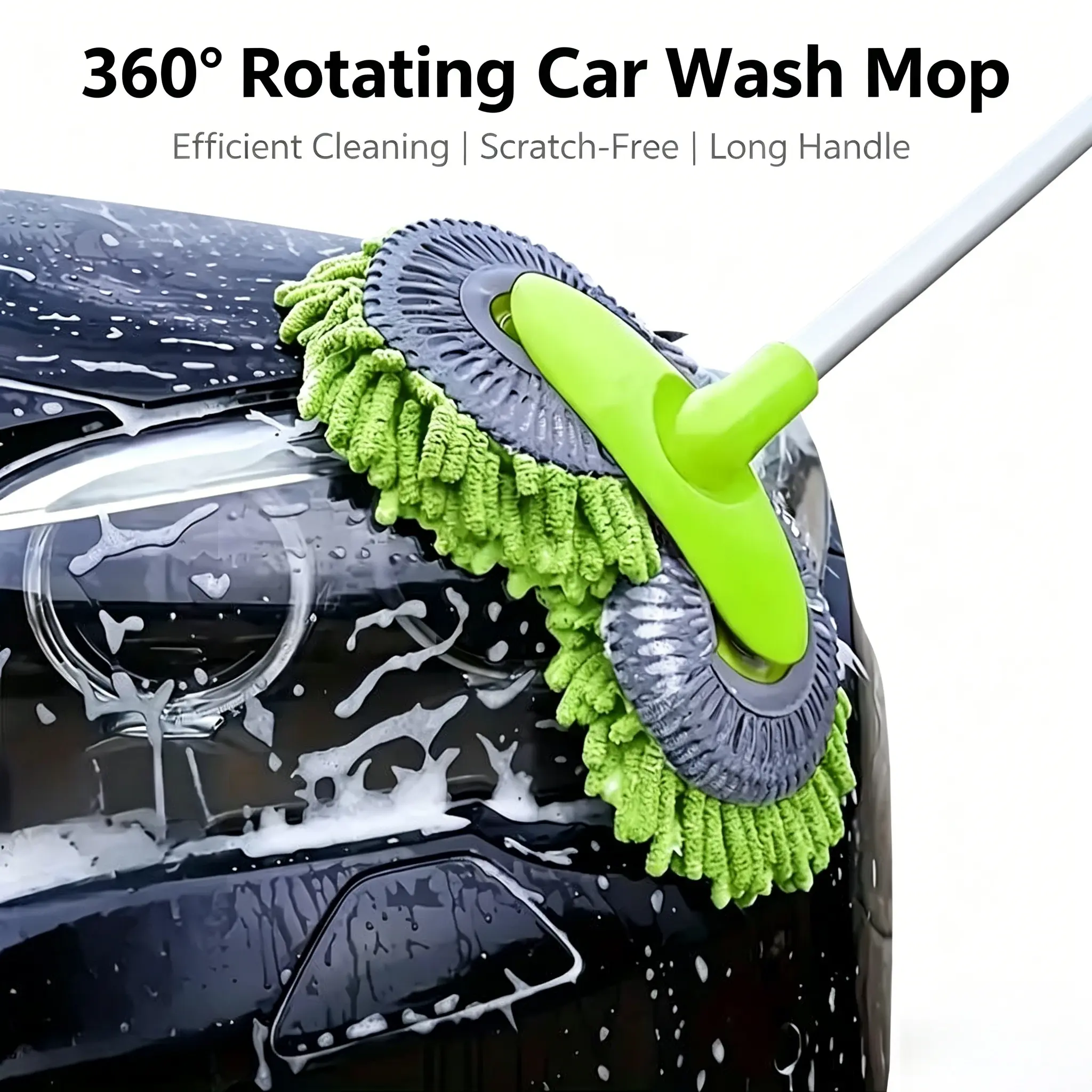 【DealsForYouDays】43'' Long Handle Car Wash Mop Bursh, Detail Cleaning, 3X Fast Clean, Retractable Aluminum Alloy Pole, Soft Chenille Material, Avoid Scratching, Suitable for Car, RV, Truck, SUV and Home Cleaning - Car Wash Accessories! #summerfinds