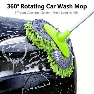 43'' Long Handle Car Wash Mop Bursh, Detail Cleaning, 3X Fast Clean, Retractable Aluminum Alloy Pole, Soft Chenille Material, Avoid Scratching, Suitable for Car, RV, Truck, SUV and Home Cleaning - Car Wash Accessories! (Green)