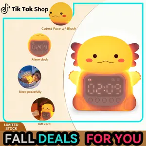 Axolotl Silicone Night Light Alarm Clock for Kids - 7 Color Dimmable Touch Lamp with 2 Alarms, 5 Ringtones & Snooze, Rechargeable Bedside Clock for Toddler Bedroom, Perfect Gift for Boys Girls
