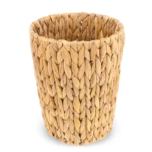Wicker  Basket, Handwoven Water Hyacinth Trash Can Small Bathroom Trash Can Boho Woven Decorative Office Garbage Cans for Bedroom Bathroom Kitchen Living Room