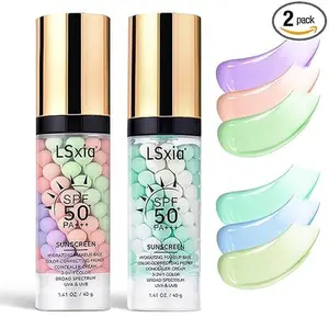 3 In 1 Primer for Face Before Makeup, SPF 50, Tinted Moisturizer Sunscreen Isolation Cream, One Step Color Corrector Makeup Primer, Color Correcting Concealer Oil Control, Base de Maquillaje, #01+#02