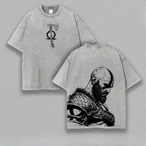 Kratos God of War Tee |     Greek Myth Warrior Game Shirt |     Oversized Double Printed Washed Tee |     Heavyweight Cotton |     Unisex Norse Fighter Aesthetic |     Spartan Rage Vintage Gamewear |     Dark Gaming Streetwear for Him