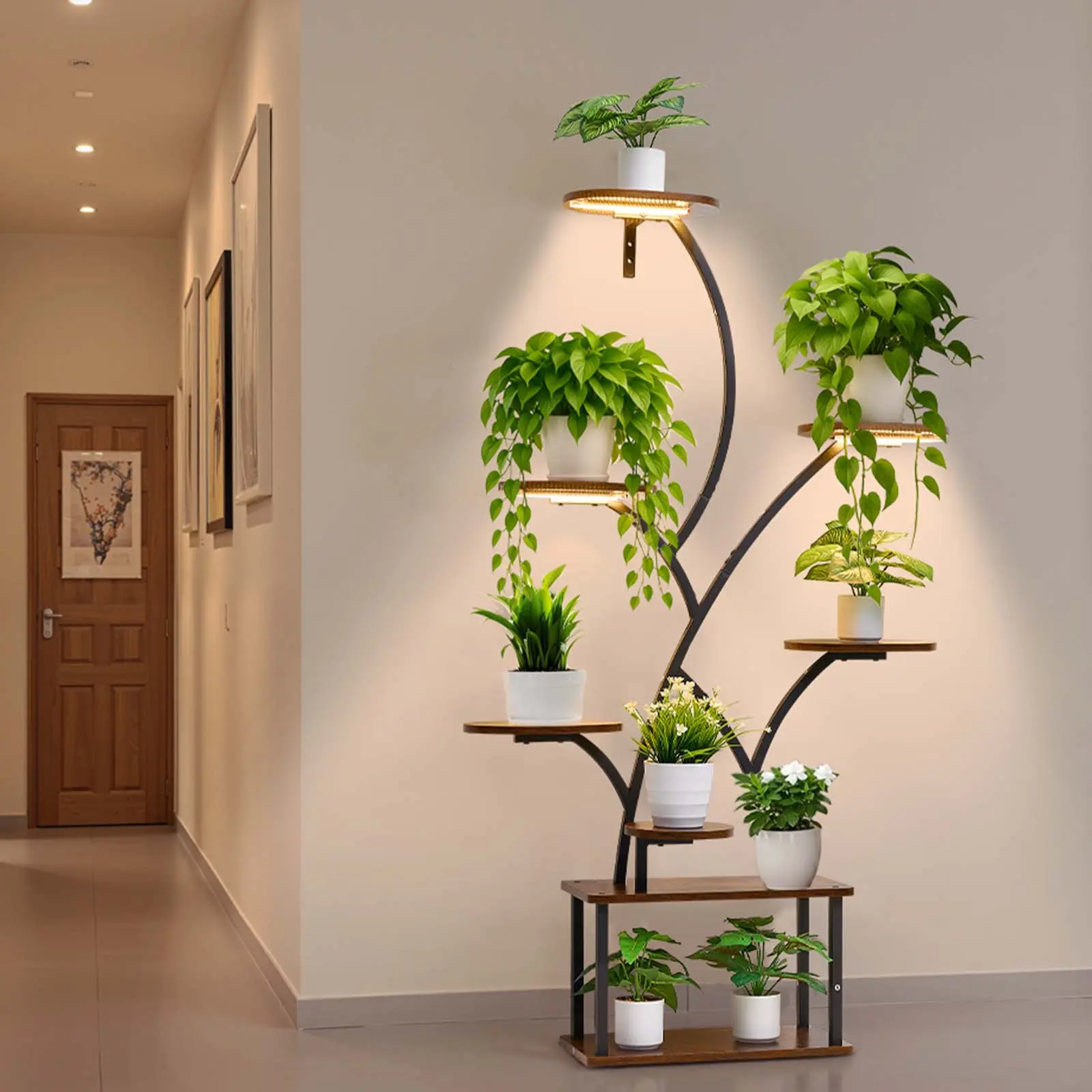 【SummerFinds】VEVOR Plant Stand Indoor with Grow Lights, 62 in Tall 8-Tier Lighted Plant Shelf, Metal Corner Plants Holder, 3 Timer & 10 Brightness, Tree-Shaped Flower Display Rack for Living Room Balcony Decor