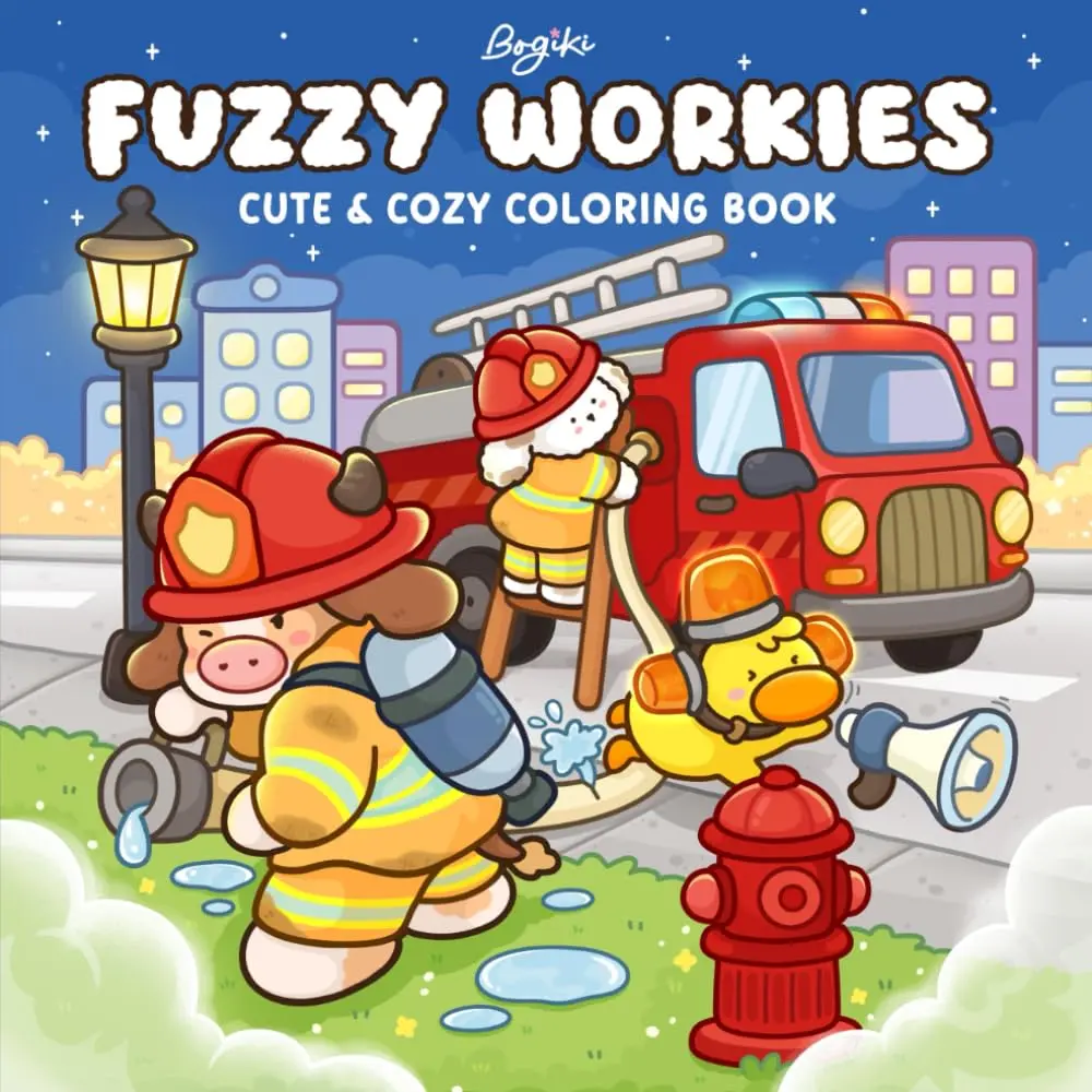 Fuzzy Workies: Cozy Adult Coloring Book for Teens & Adults, Featuring Daily Scenes and Cute Working Animals for Relaxation, Adult Coloring Books
