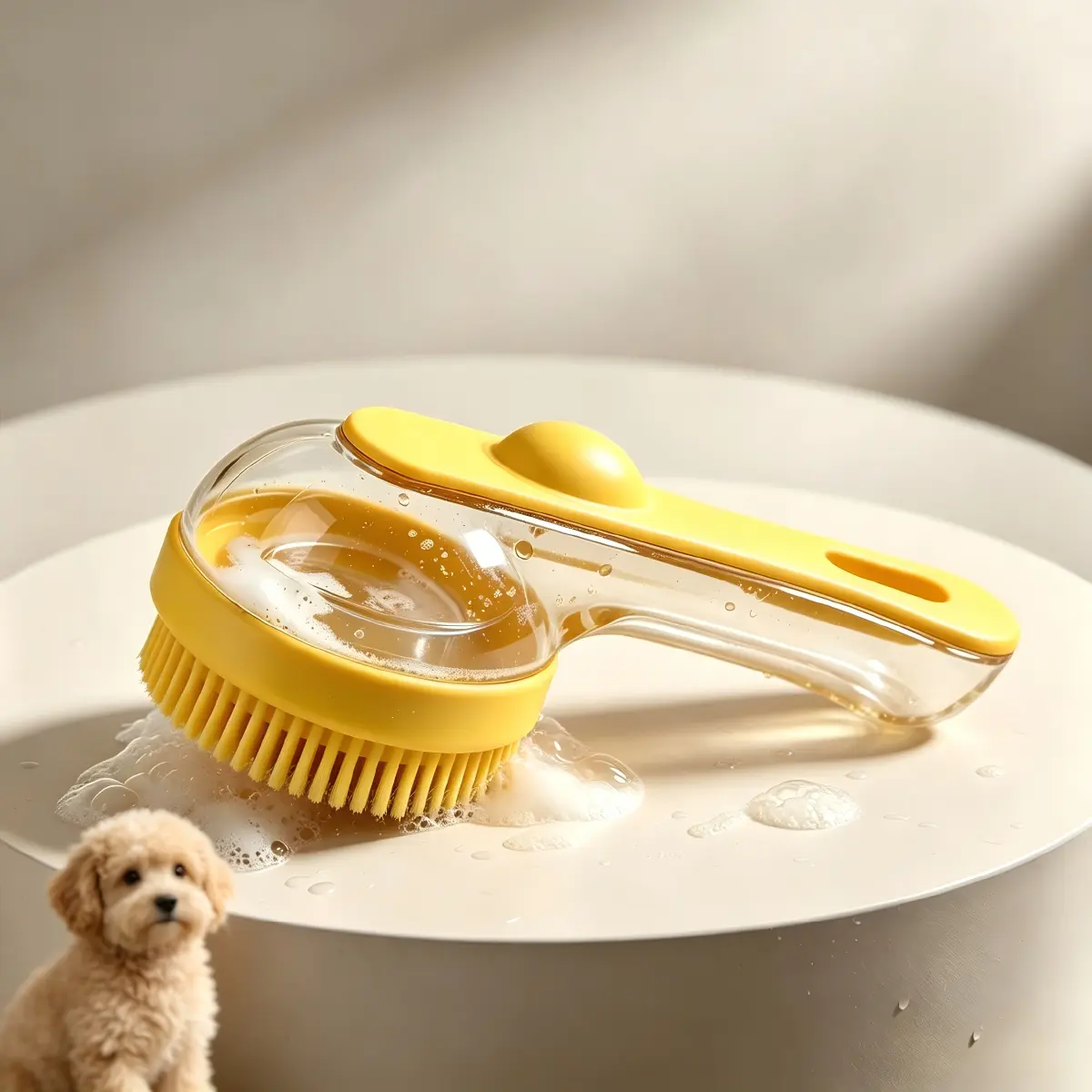 2-in-1 Pet Bath Scrubber Brush for Dogs & Cats - Built-in Large Shampoo Storage Tank, Non-Slip Extended Long Handle, Pain-Free Massage, Effective Shed Hair Remover, Easy-Rinse Anti-Tangling Design
